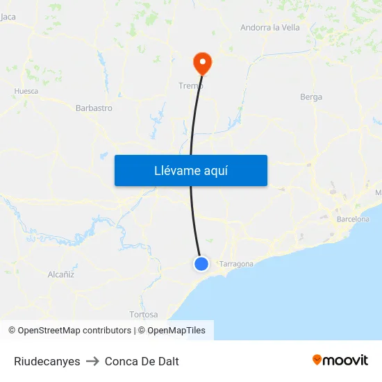 Riudecanyes to Conca De Dalt map