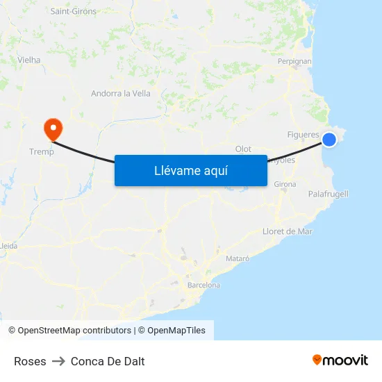 Roses to Conca De Dalt map