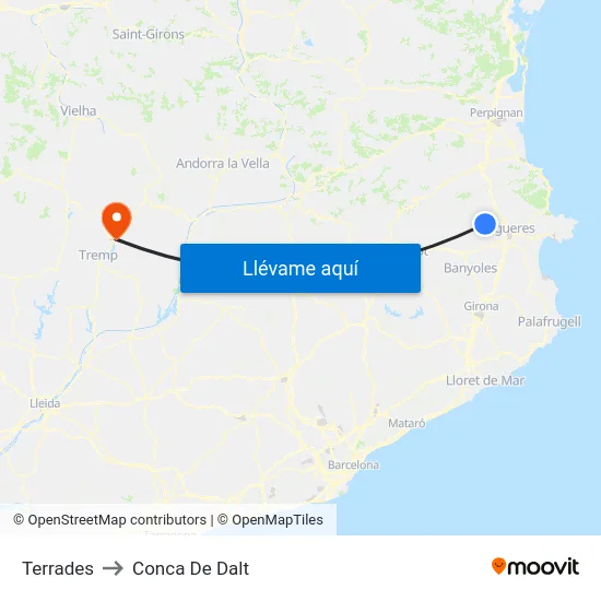 Terrades to Conca De Dalt map