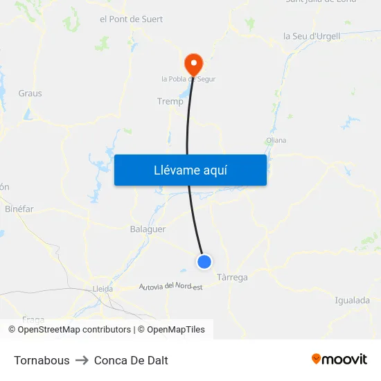 Tornabous to Conca De Dalt map
