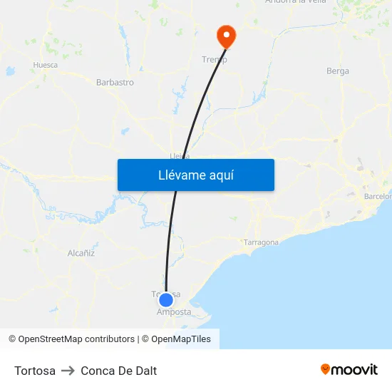 Tortosa to Conca De Dalt map