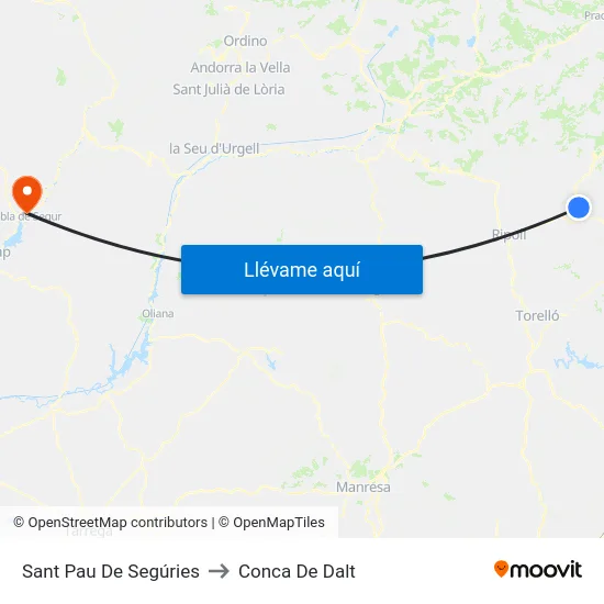 Sant Pau De Segúries to Conca De Dalt map