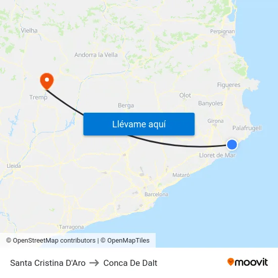 Santa Cristina D'Aro to Conca De Dalt map
