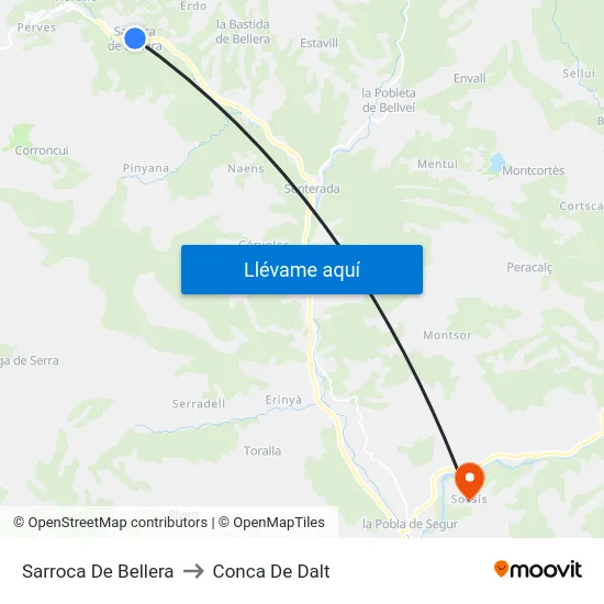 Sarroca De Bellera to Conca De Dalt map