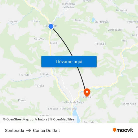 Senterada to Conca De Dalt map