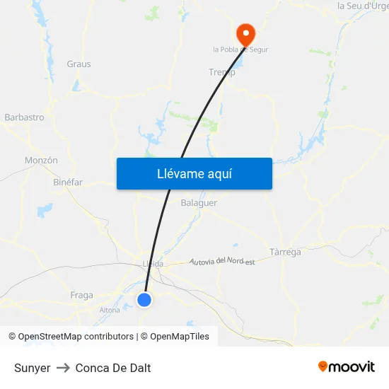 Sunyer to Conca De Dalt map