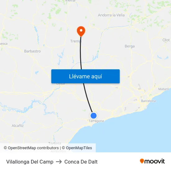 Vilallonga Del Camp to Conca De Dalt map