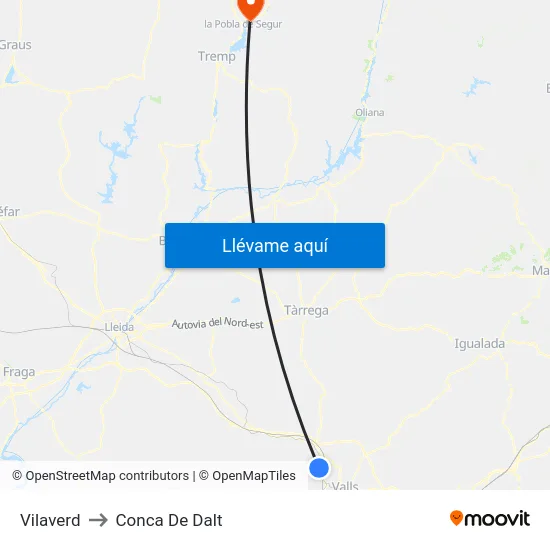 Vilaverd to Conca De Dalt map