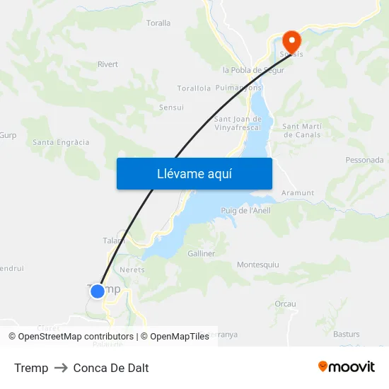 Tremp to Conca De Dalt map