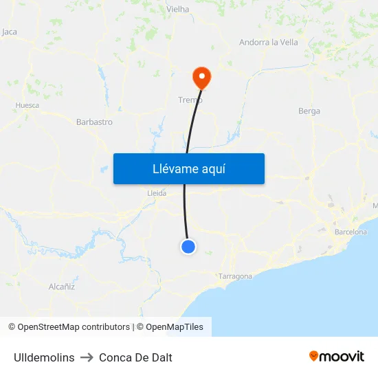 Ulldemolins to Conca De Dalt map