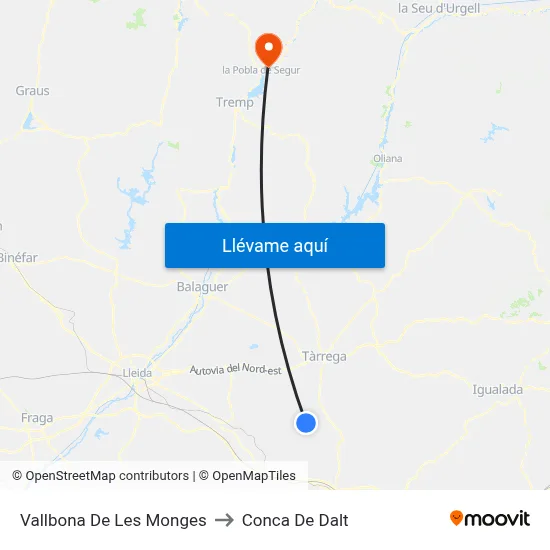 Vallbona De Les Monges to Conca De Dalt map