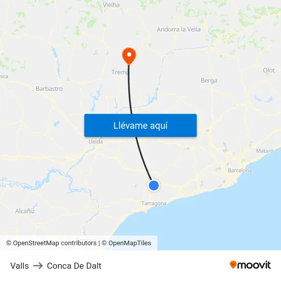 Valls to Conca De Dalt map