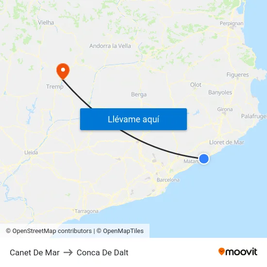 Canet De Mar to Conca De Dalt map