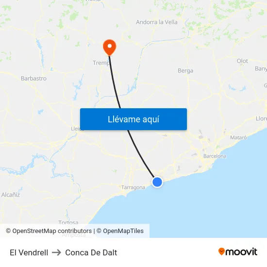El Vendrell to Conca De Dalt map