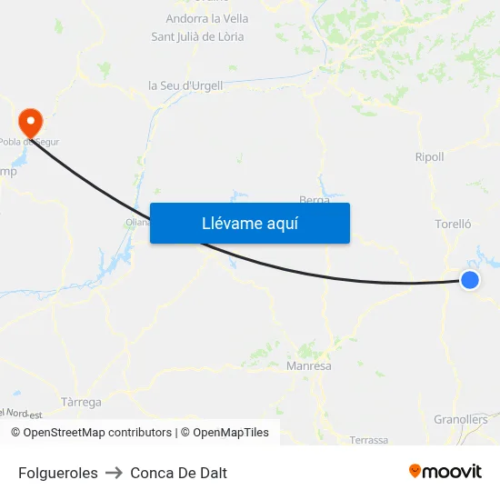 Folgueroles to Conca De Dalt map