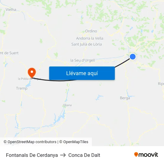 Fontanals De Cerdanya to Conca De Dalt map