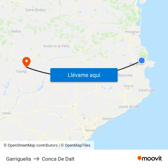 Garriguella to Conca De Dalt map