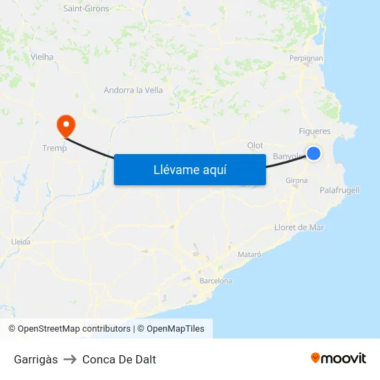 Garrigàs to Conca De Dalt map