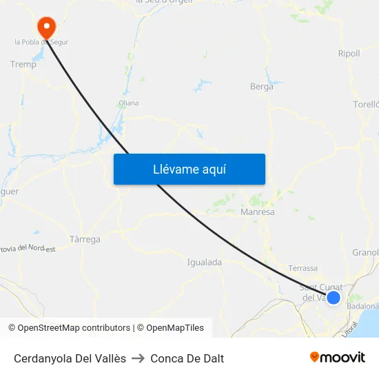 Cerdanyola Del Vallès to Conca De Dalt map