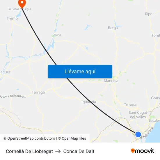 Cornellà De Llobregat to Conca De Dalt map