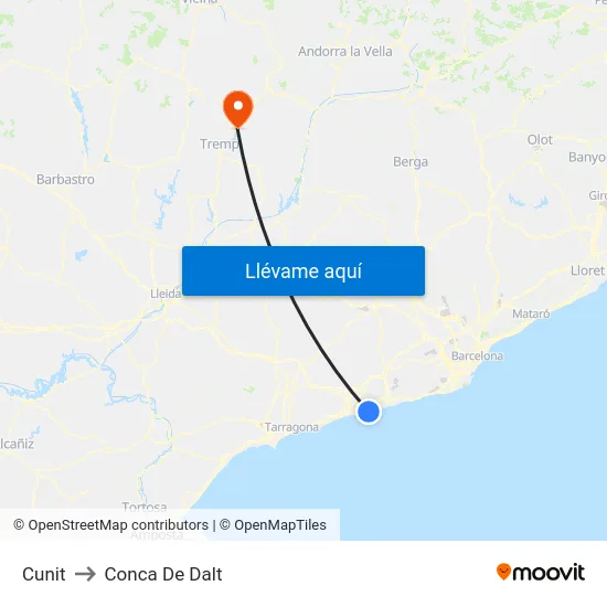 Cunit to Conca De Dalt map