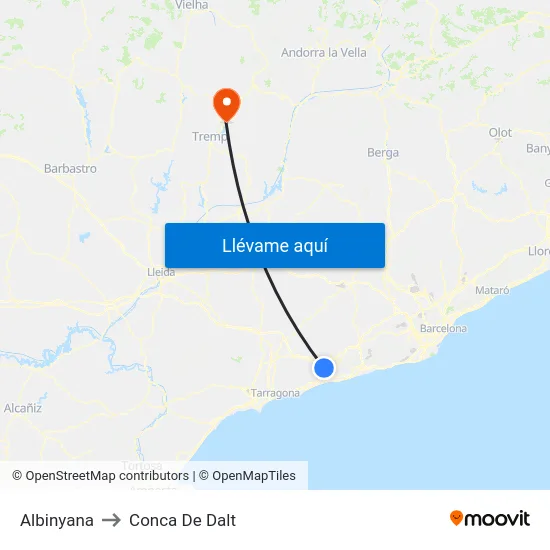 Albinyana to Conca De Dalt map
