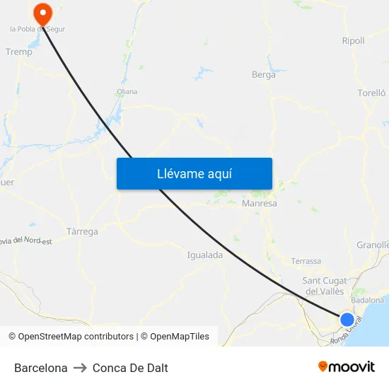 Barcelona to Conca De Dalt map