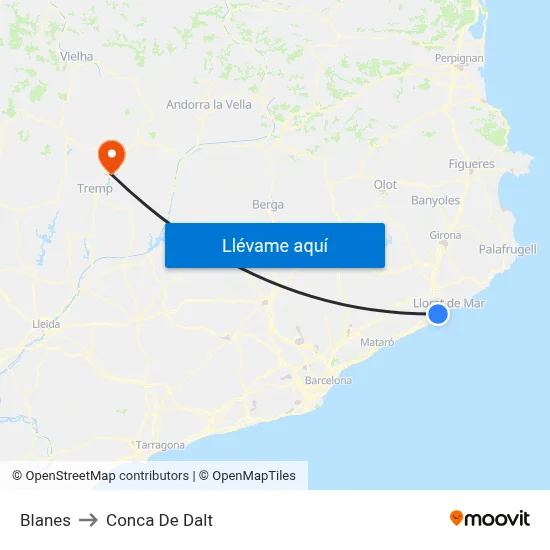 Blanes to Conca De Dalt map