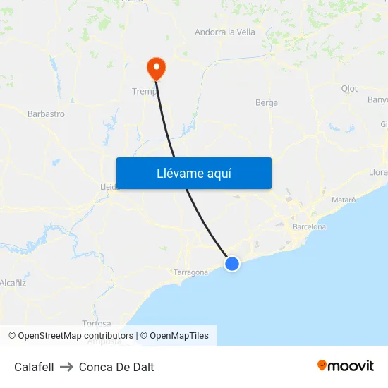 Calafell to Conca De Dalt map