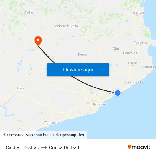 Caldes D'Estrac to Conca De Dalt map