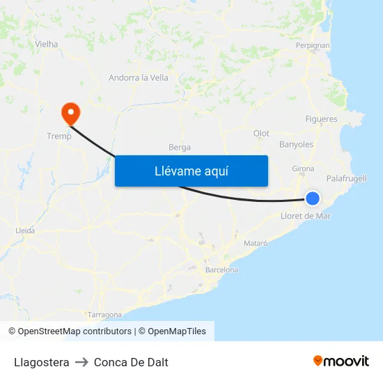 Llagostera to Conca De Dalt map