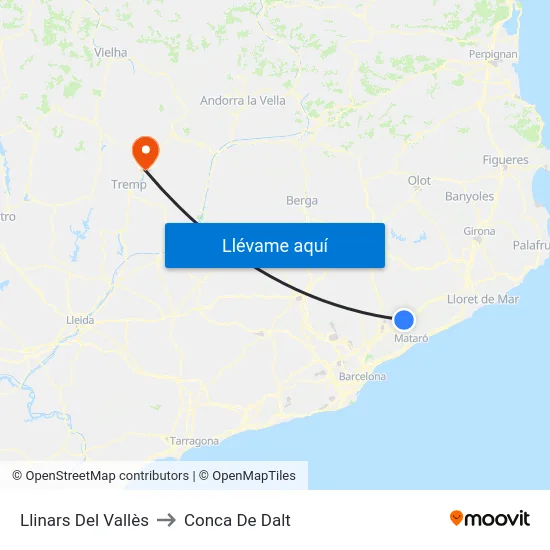 Llinars Del Vallès to Conca De Dalt map