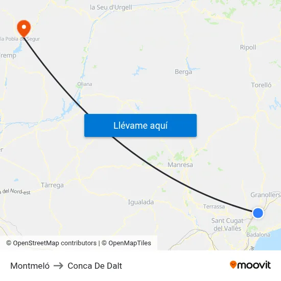Montmeló to Conca De Dalt map