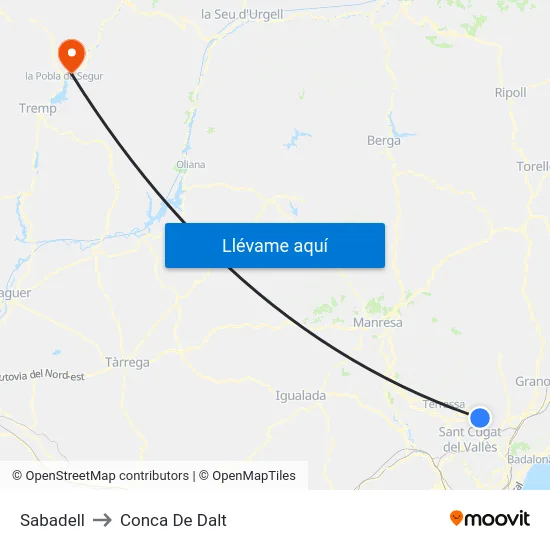 Sabadell to Conca De Dalt map