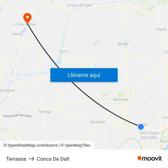 Terrassa to Conca De Dalt map