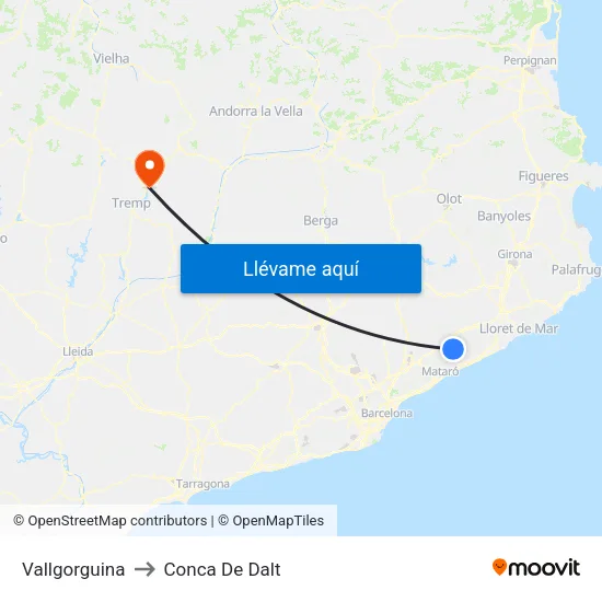 Vallgorguina to Conca De Dalt map