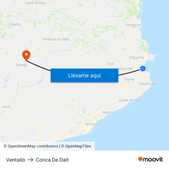 Ventalló to Conca De Dalt map