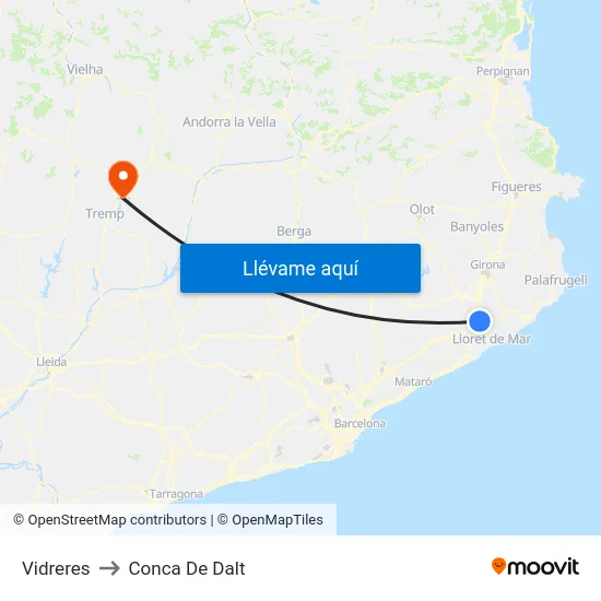 Vidreres to Conca De Dalt map