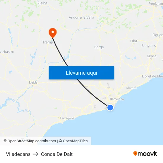 Viladecans to Conca De Dalt map