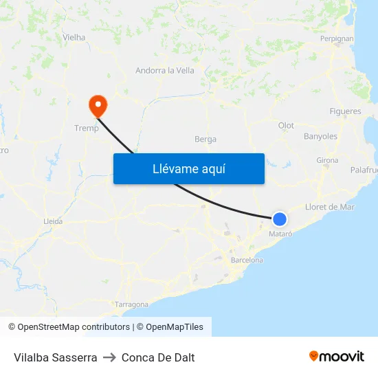 Vilalba Sasserra to Conca De Dalt map