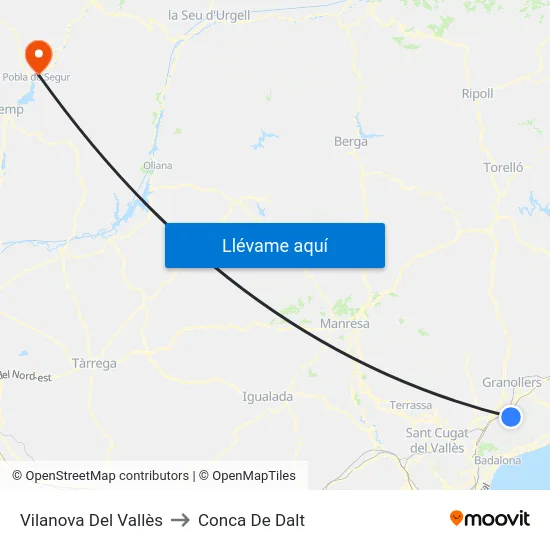 Vilanova Del Vallès to Conca De Dalt map