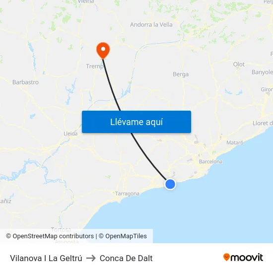 Vilanova I La Geltrú to Conca De Dalt map