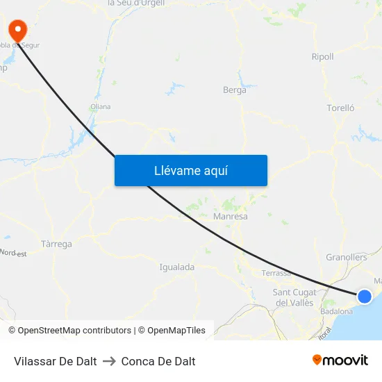 Vilassar De Dalt to Conca De Dalt map