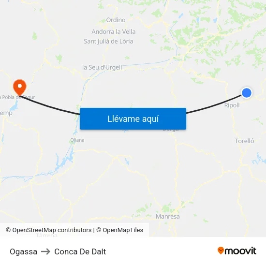 Ogassa to Conca De Dalt map