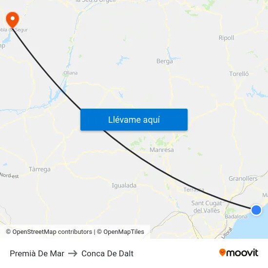 Premià De Mar to Conca De Dalt map
