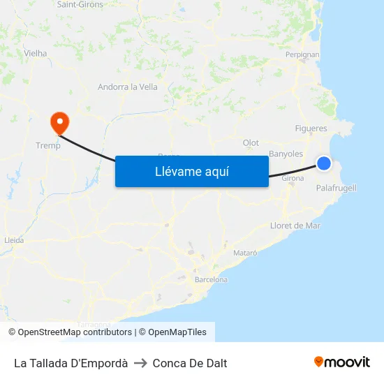 La Tallada D'Empordà to Conca De Dalt map