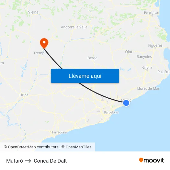 Mataró to Conca De Dalt map
