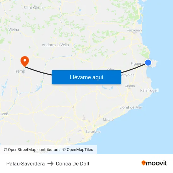 Palau-Saverdera to Conca De Dalt map