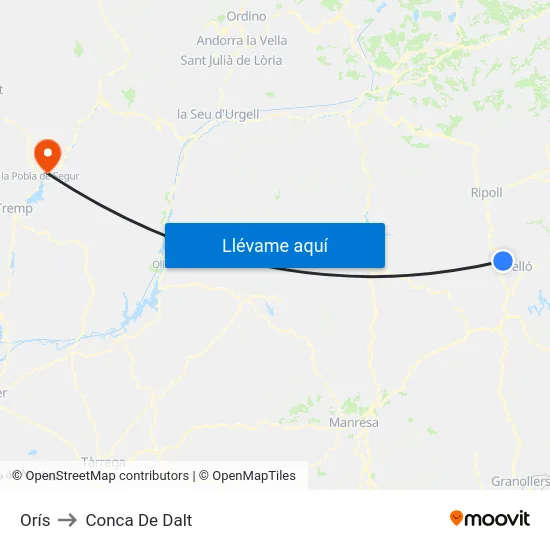 Orís to Conca De Dalt map