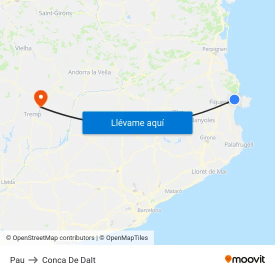 Pau to Conca De Dalt map